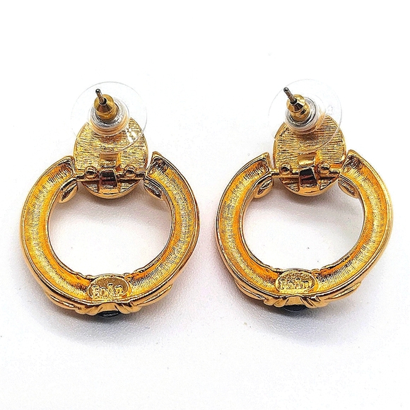 Roan Vintage Genuine Scarab Gold Plated Hoop Earrings - Picture 3 of 3